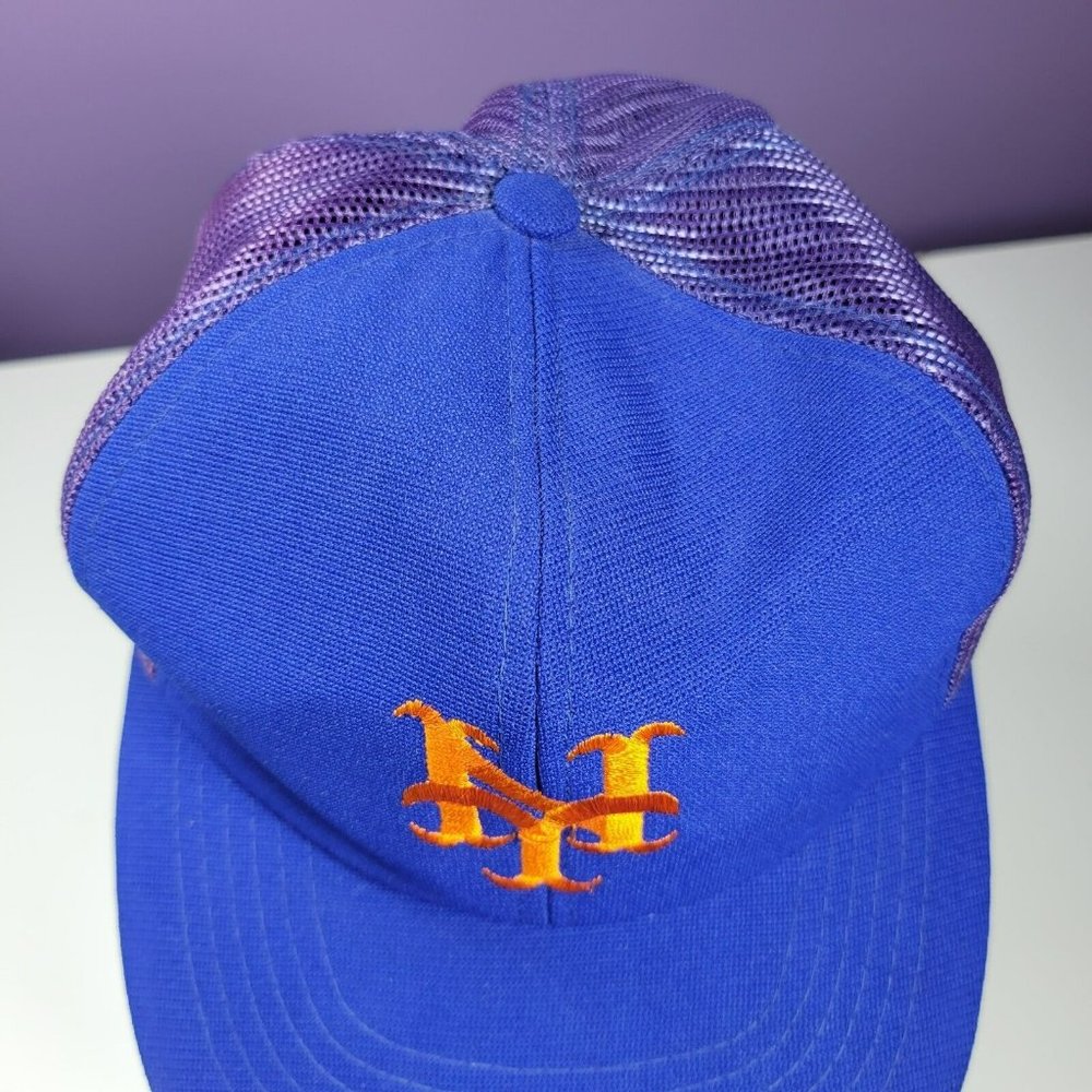 Vintage New York Mets Baseball Cap Snap Back Hat Blue Faded Mesh - Picture 3 of 7